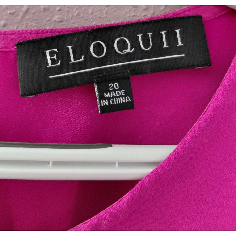 Eloquii Pleated Short Sleeve Blouse Keyhole Neck Plus Size 20 Fushcia Career - Picture 4 of 10